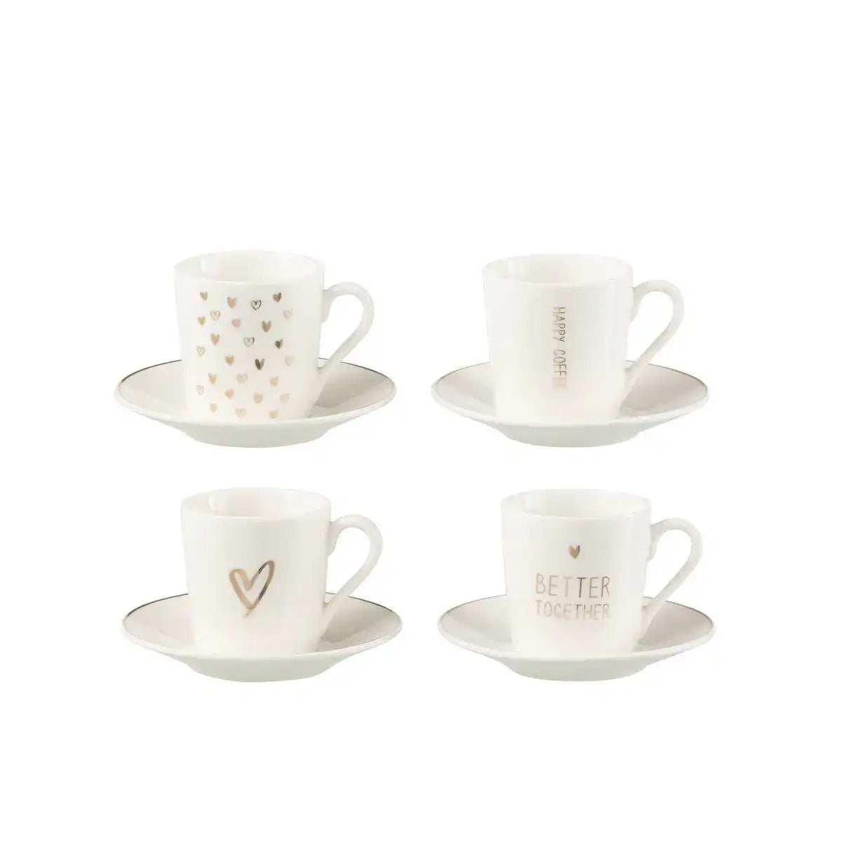 J-Line Box 4 Kaffeebeutel + Untertassen, Herz-Geschenkbox, Keramik, Weiß, klein - HomeDesign Knaus