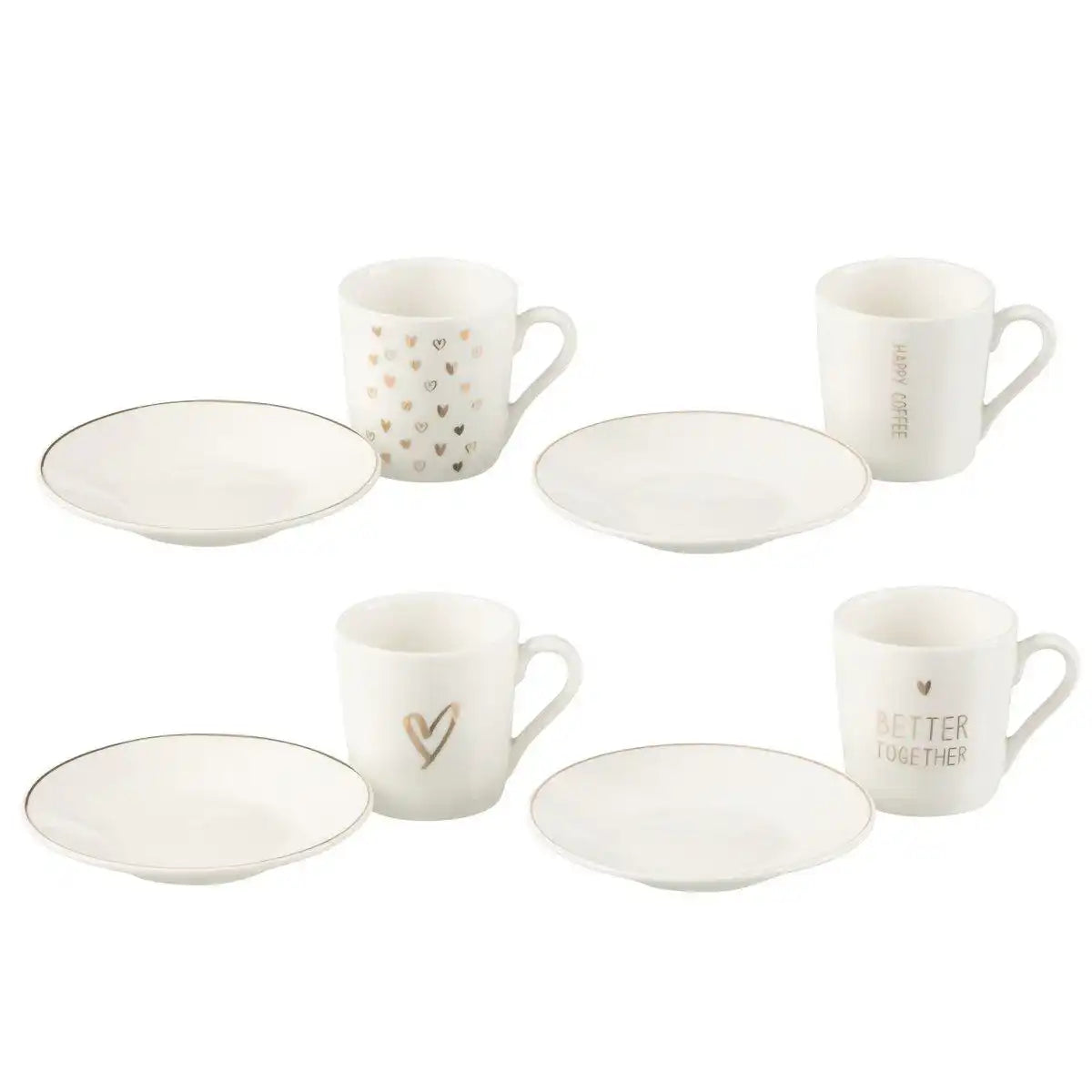 J-Line Box 4 Kaffeebeutel + Untertassen, Herz-Geschenkbox, Keramik, Weiß, klein - HomeDesign Knaus