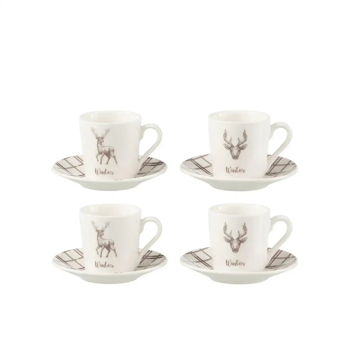 J-Line Box 4 Kaffeebeutel + Untertassen Rentier-Geschenkbox aus Keramik weiß/braun klein - HomeDesign Knaus