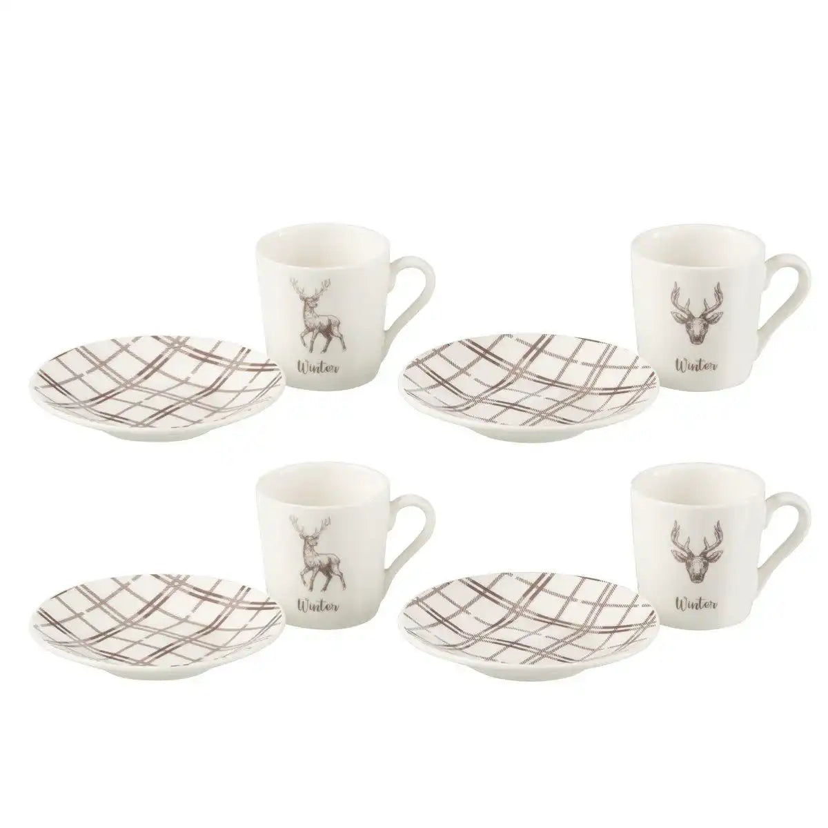J-Line Box 4 Kaffeebeutel + Untertassen Rentier-Geschenkbox aus Keramik weiß/braun klein - HomeDesign Knaus