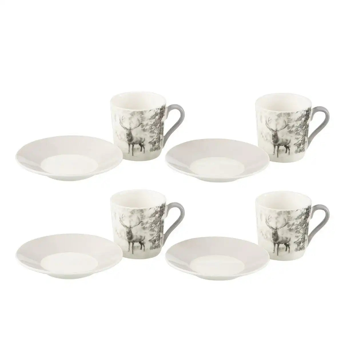 J-Line Box 4 Kaffeebeutel + Untertassen Rentier Geschenkbox Keramik Grau Klein - HomeDesign Knaus