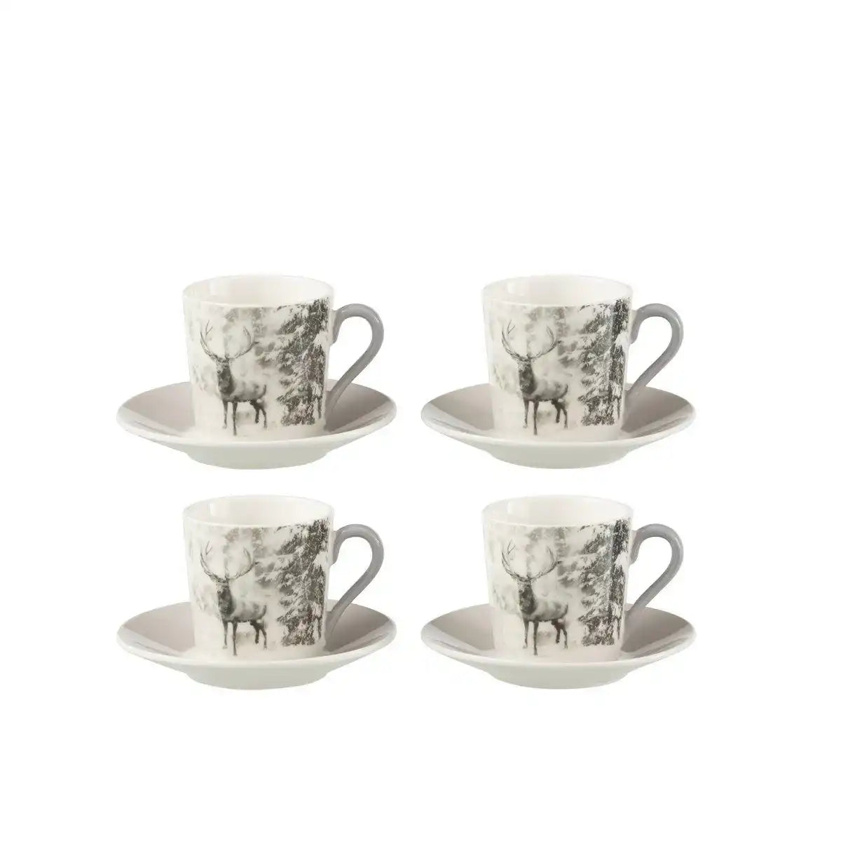 J-Line Box 4 Kaffeebeutel + Untertassen Rentier Geschenkbox Keramik Grau Klein - HomeDesign Knaus