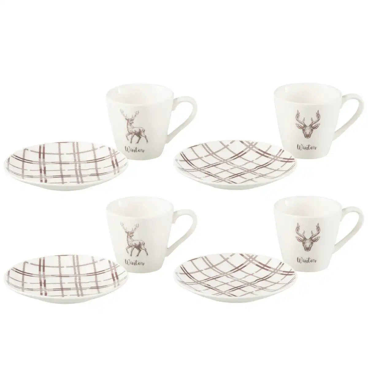 J-Line Box 4 Teebeutel + Geschirr, Rentier-Geschenkbox, Keramik, Weiß/Braun, groß - HomeDesign Knaus