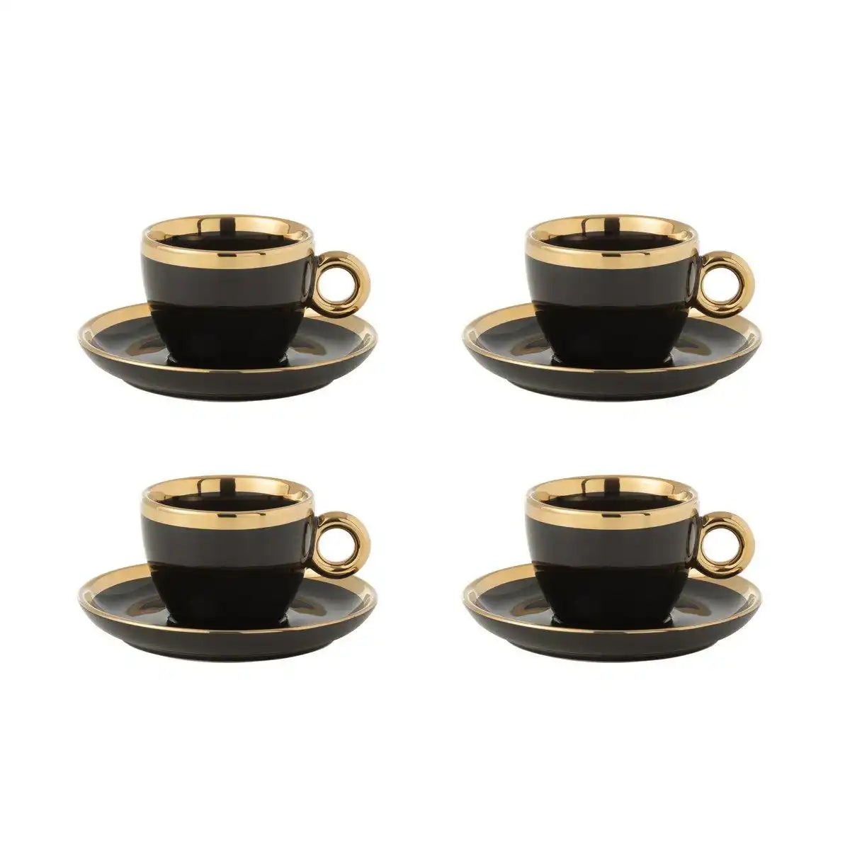 J-Line Box mit 4 Tassen + Untertasse, Keramik, Schwarz/Gold - HomeDesign Knaus