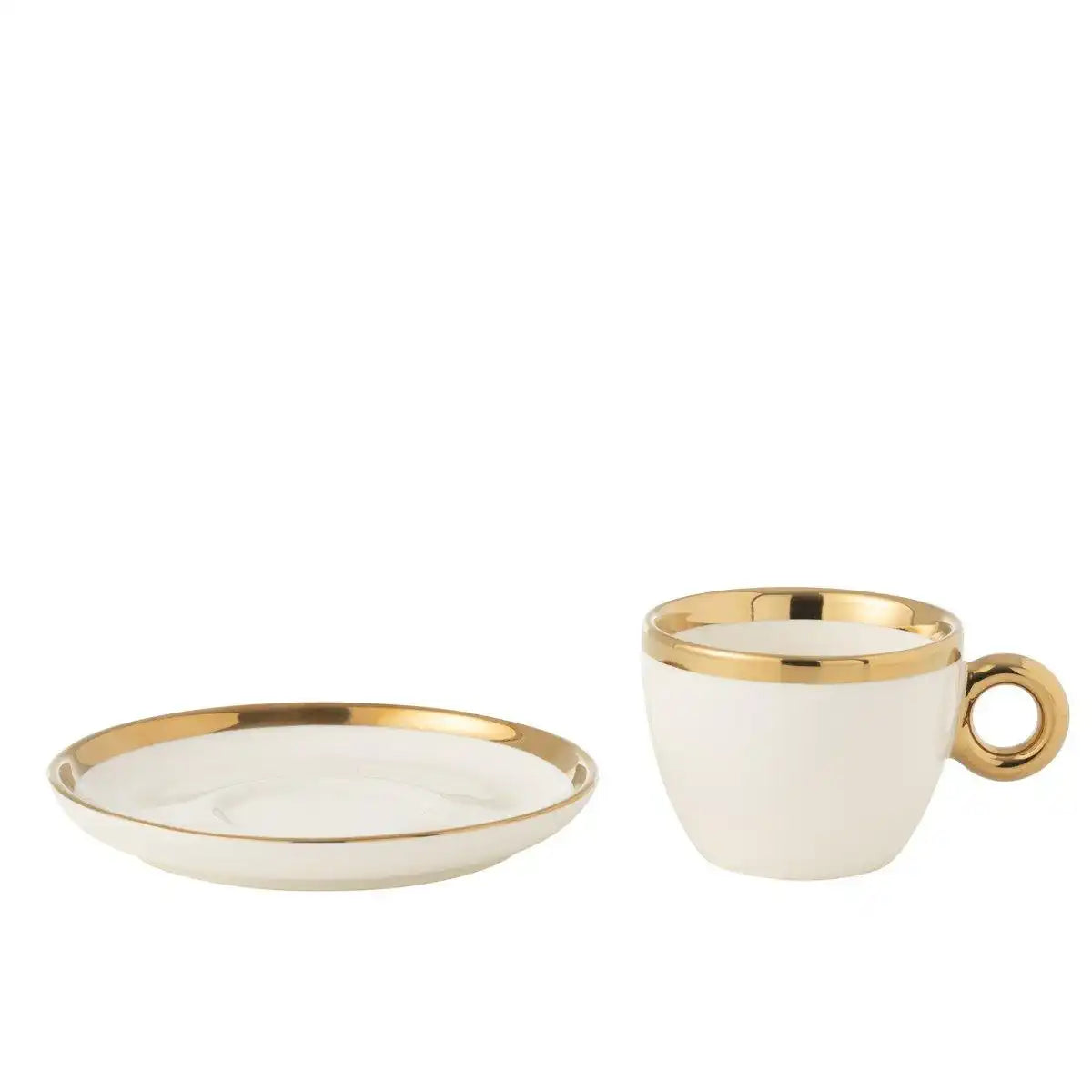J-Line Box mit 4 Tassen + Untertasse, Keramik, Weiß/Gold - HomeDesign Knaus