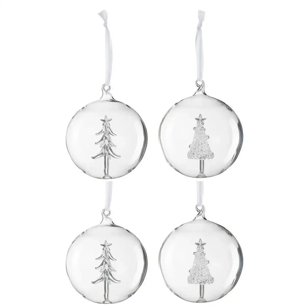J-Line Box mit 4 Weihnachtskugeln, 2+2 Tannenbaum, 3D, Glas, transparent - HomeDesign Knaus