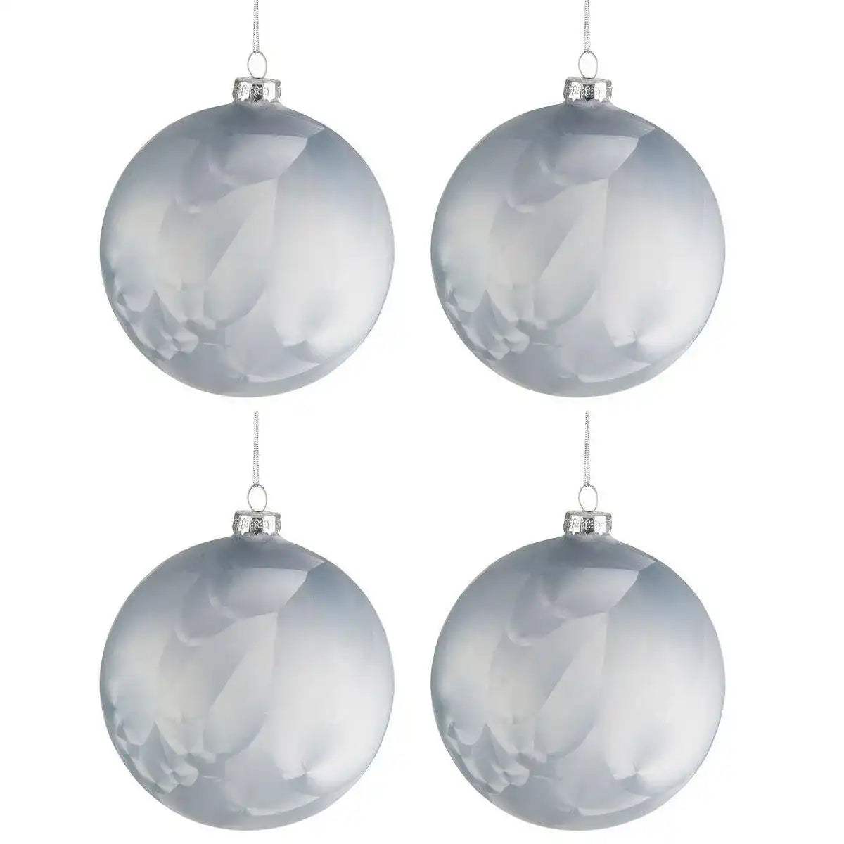 J-Line Box mit 4 Weihnachtskugeln aus Glas, matt, Eisblau, mittelgroß, 10 cm - HomeDesign Knaus