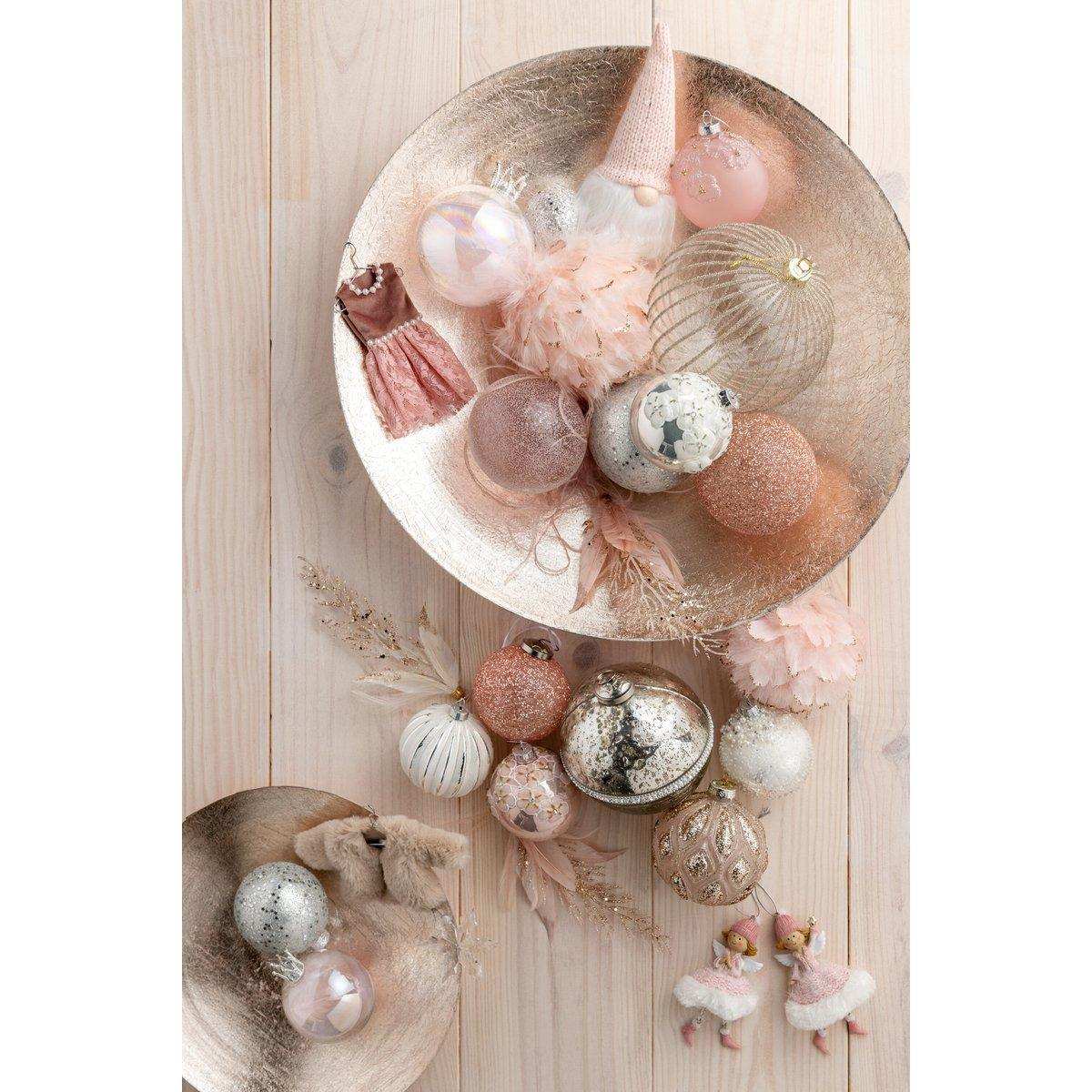 J-Line Box mit 4 Weihnachtskugeln Sterne Glas Silber Medium - HomeDesign Knaus