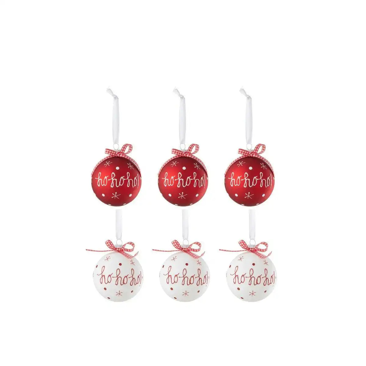 J-Line Box mit 6 Weihnachtskugeln, 3+3 Hoho+Schneeflocken+Schleife, Rot/Weiß, klein - HomeDesign Knaus