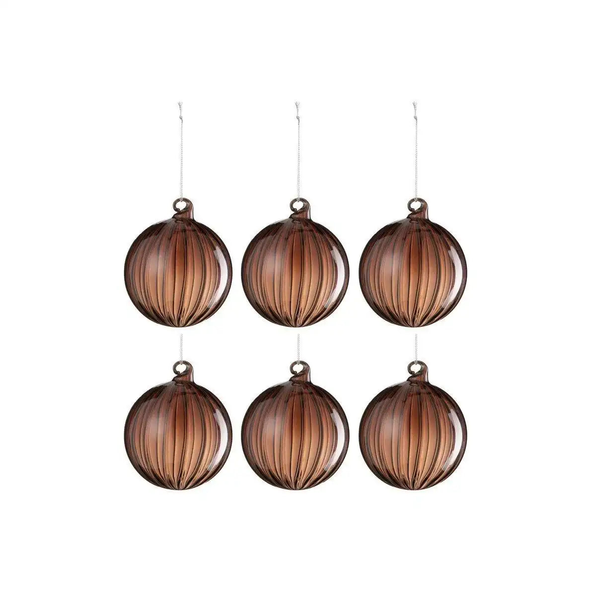 J-Line Box mit 6 Weihnachtskugeln aus geripptem Glas, dunkelbraun, klein - HomeDesign Knaus
