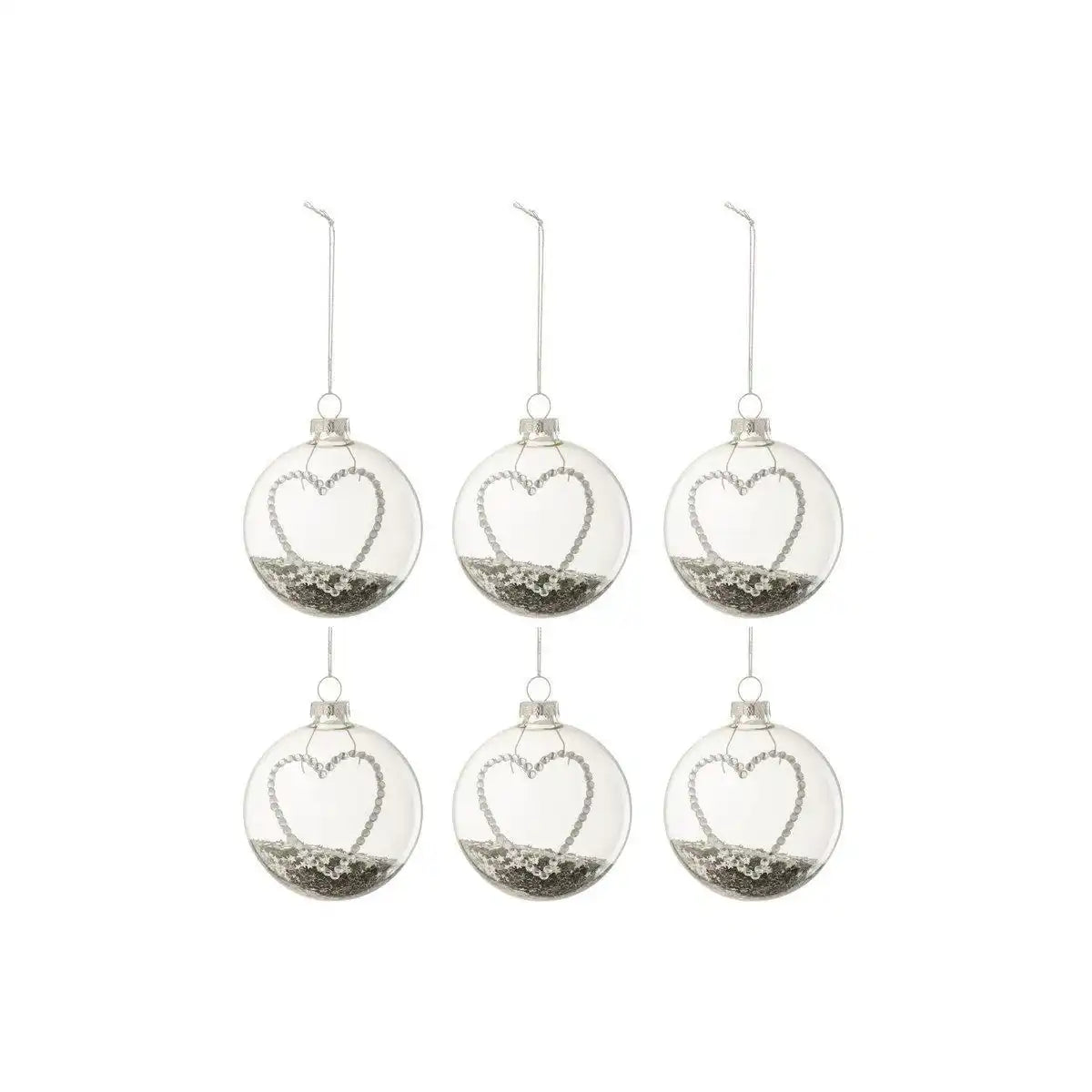 J-Line Box mit 6 Weihnachtskugeln, Herz, Strass, silberne Sterne, glasfertig, klein - HomeDesign Knaus