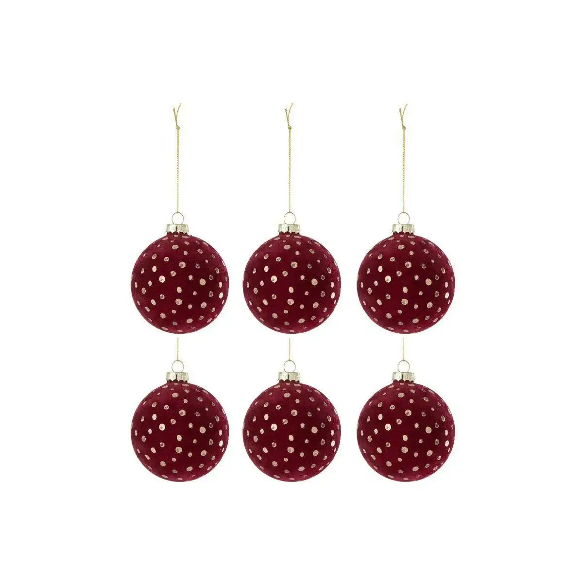 J-Line Box mit 6 Weihnachtskugeln, Punkte, Samt, Bordeaux/Gold - HomeDesign Knaus
