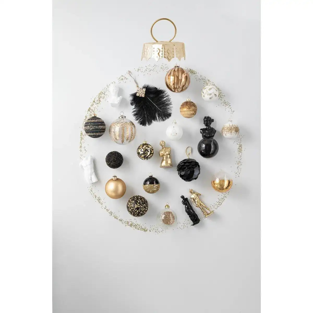J-Line Box mit 6 Weihnachtskugeln, Tropfen, Pailletten, Glas, Weiß/Gold - HomeDesign Knaus