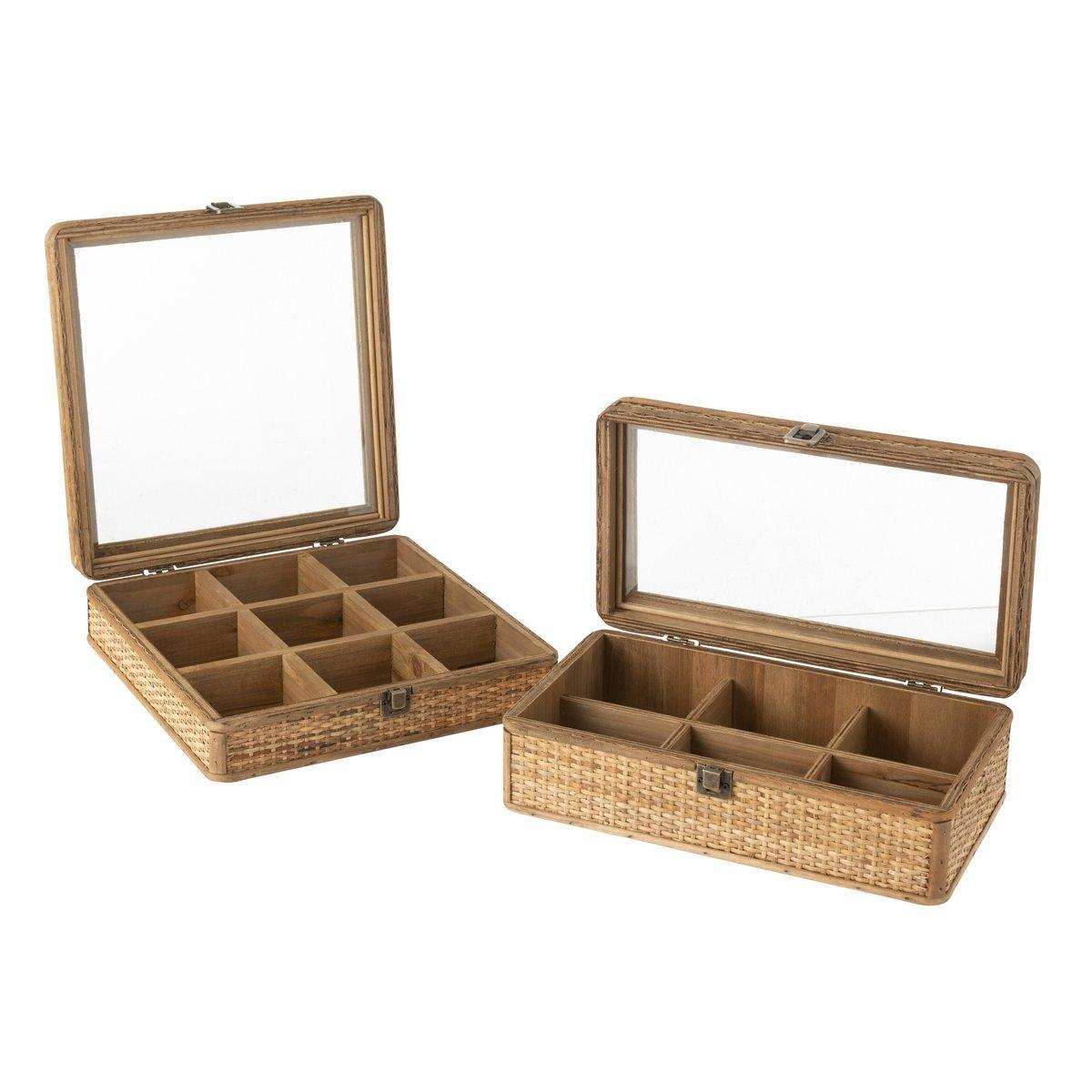 J-Line Box Rechteck 6 Fächer - Rattan/Glas - Natur - HomeDesign Knaus