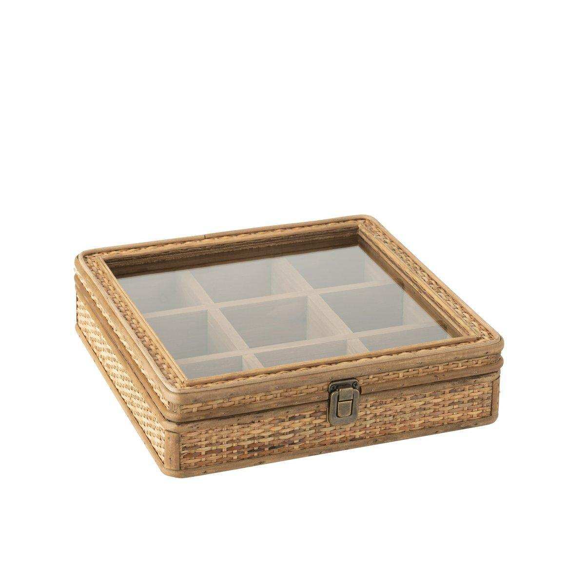J-Line Box Square 9 Fächer – Rattan/Glas – Natur - HomeDesign Knaus