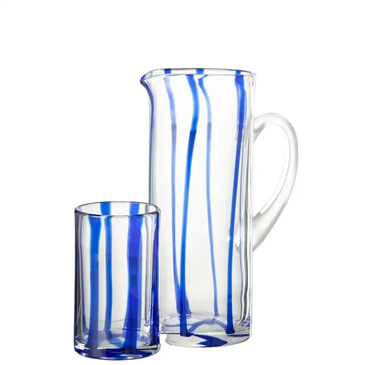 J-Line Carafe Stripes Glas transparent blau - HomeDesign Knaus