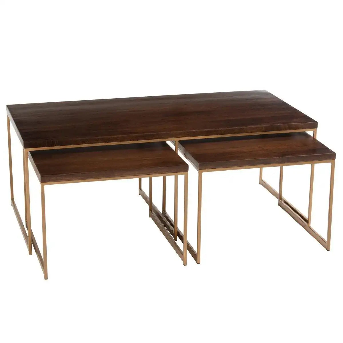 J-Line Couchtisch Rafi 3-teilig Eisen/Holz - Gold/Dunkelbraun - HomeDesign Knaus