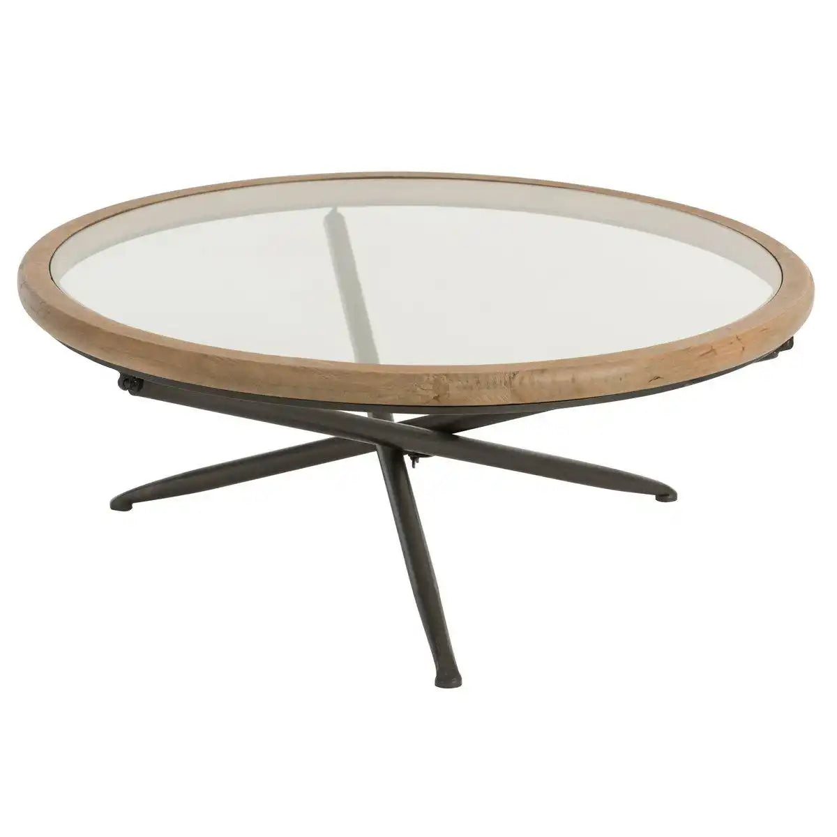 J-Line Couchtisch Rund – Holz/Glas – Braun – Groß - HomeDesign Knaus
