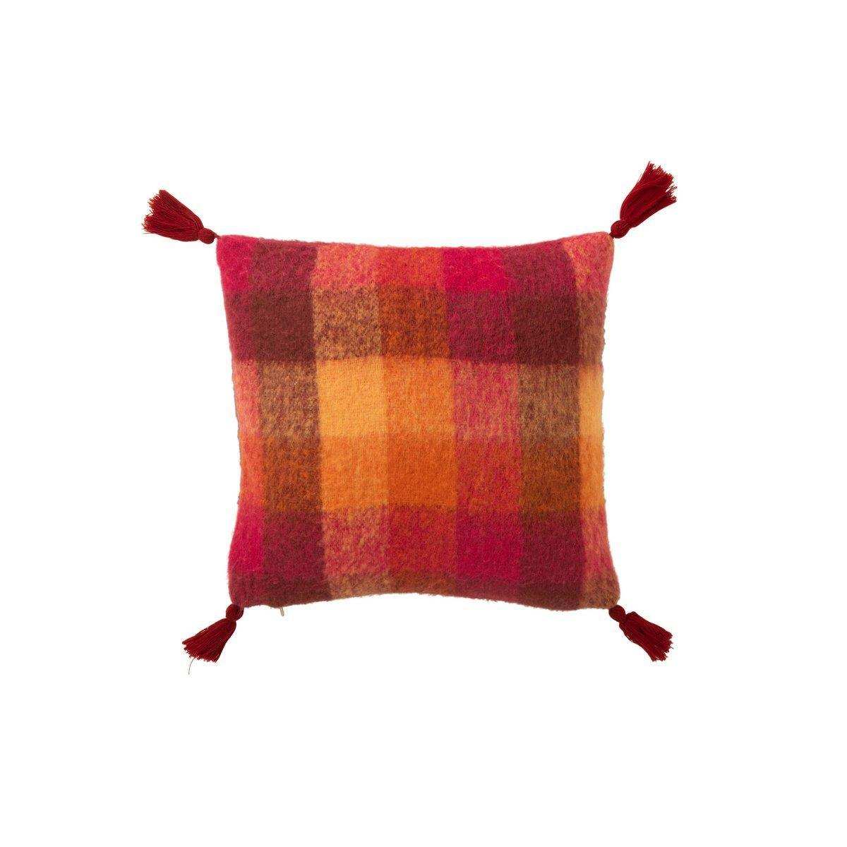 J-Line Cushion Checks+Quasten Acryl Orange/Bordeaux - HomeDesign Knaus
