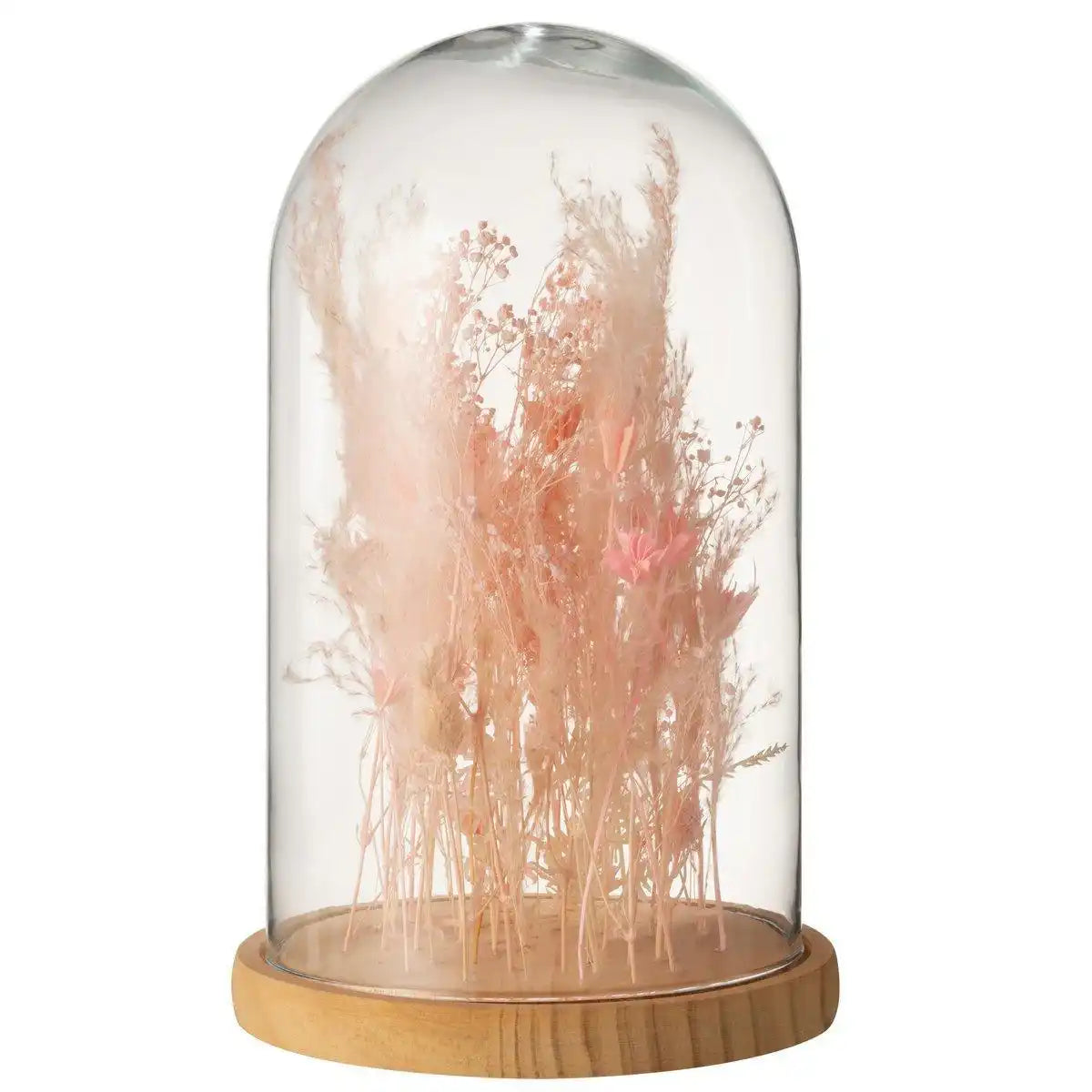 J-Line Deko-Glocke – Trockenblumen – Glas/Holz – hellrosa – groß - HomeDesign Knaus