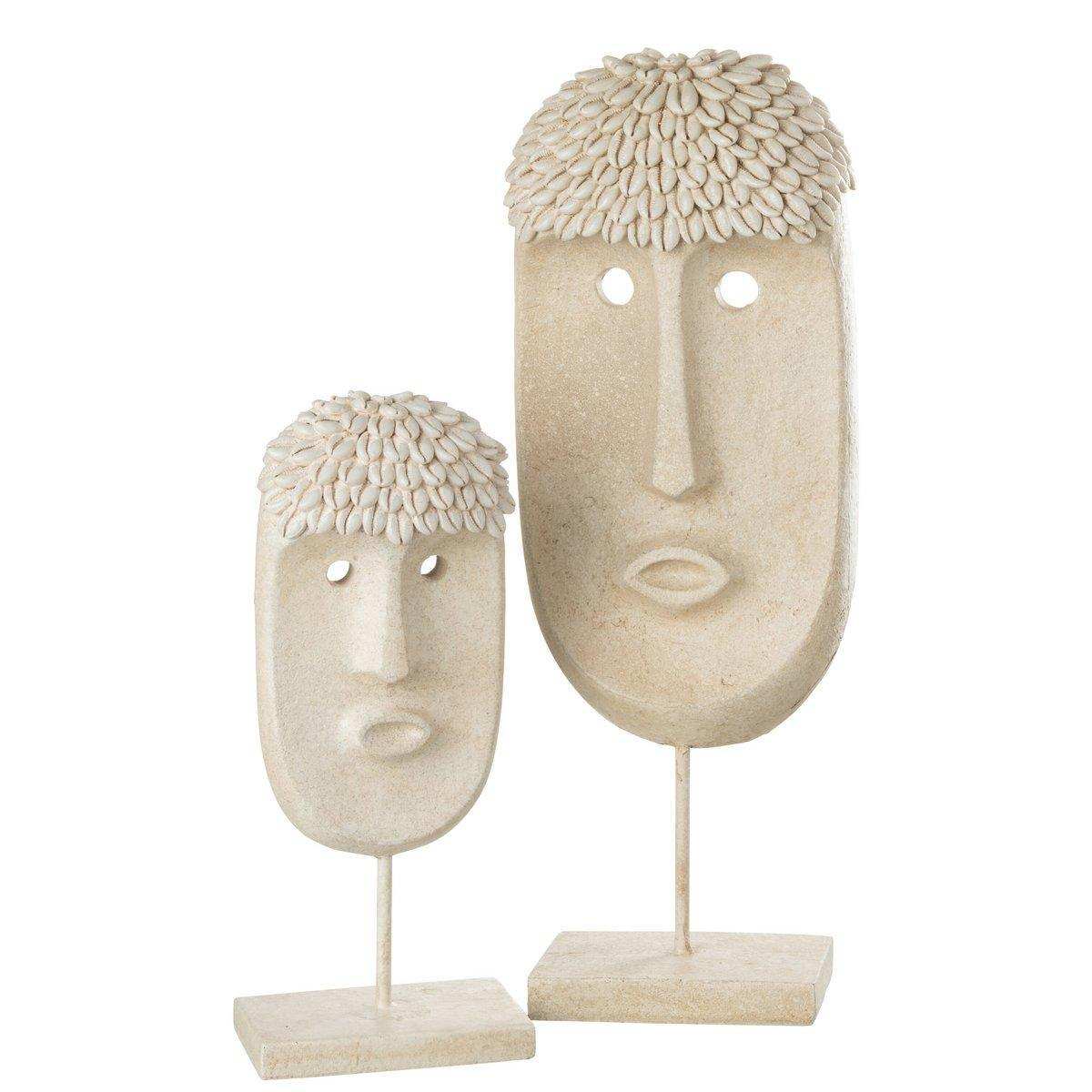 J-Line Dekoration Face Ethnic – Stein/Harz – Beige – groß - HomeDesign Knaus