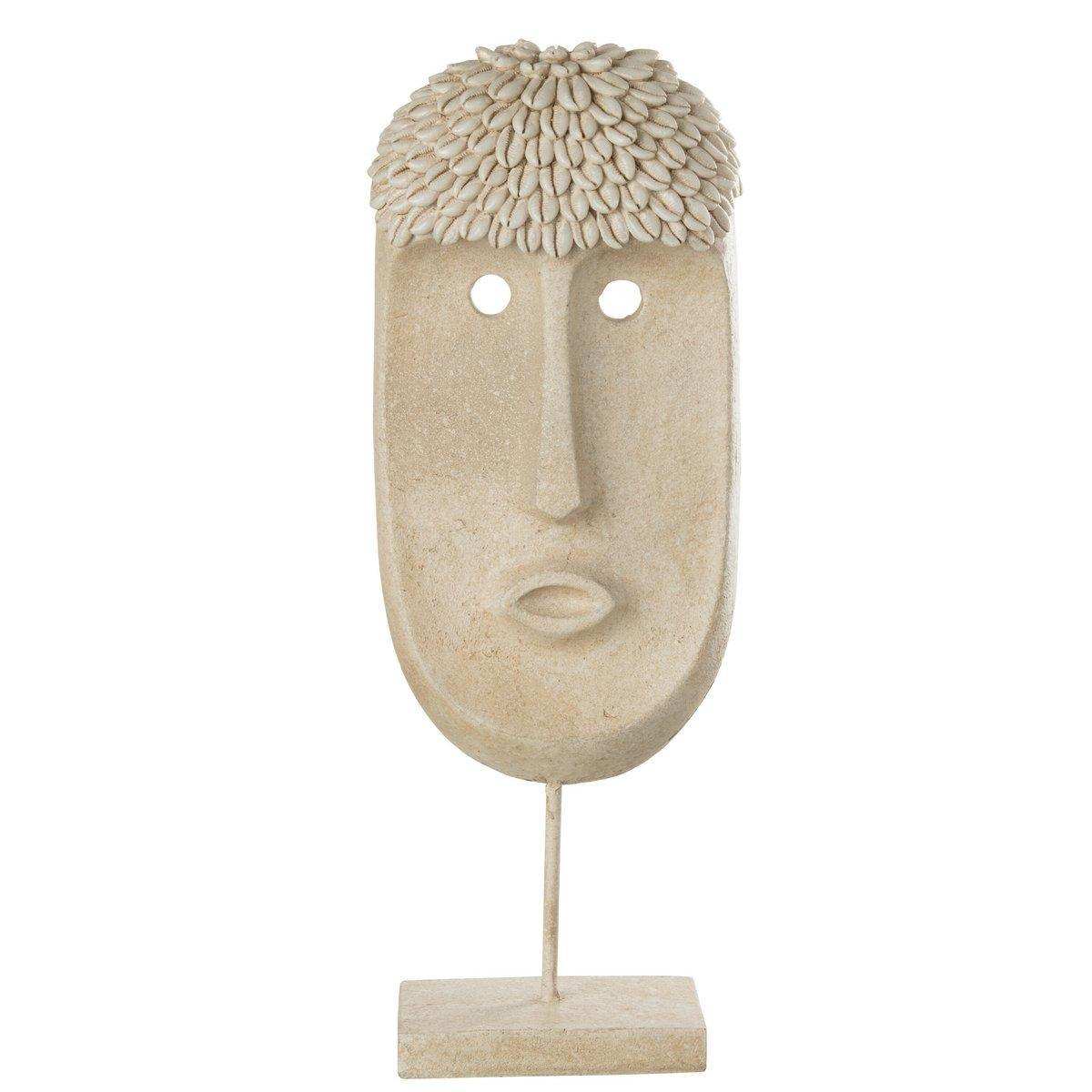 J-Line Dekoration Face Ethnic – Stein/Harz – Beige – groß - HomeDesign Knaus