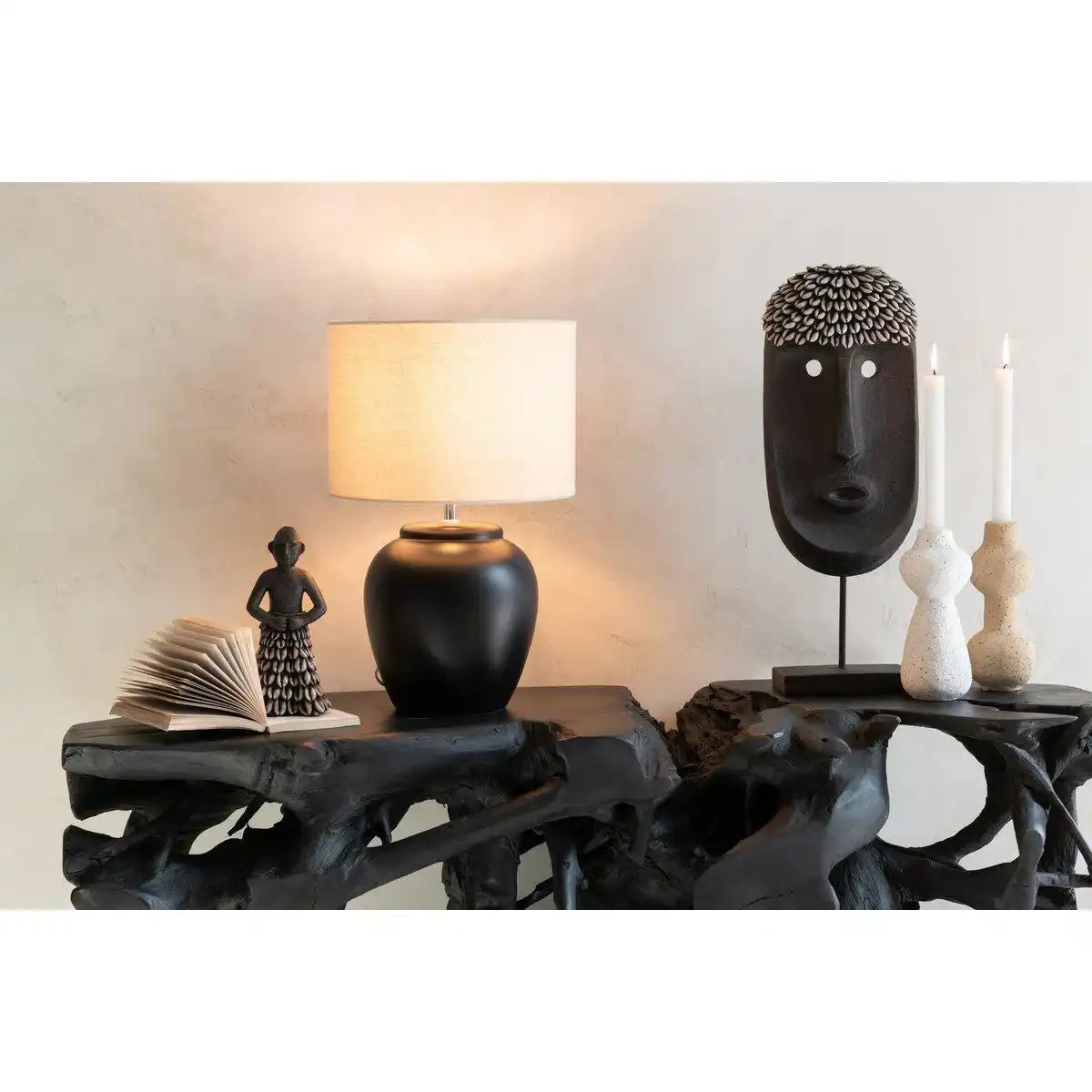 J-Line Dekoration Face Ethnic – Stein/Résine – Schwarz – groß - HomeDesign Knaus