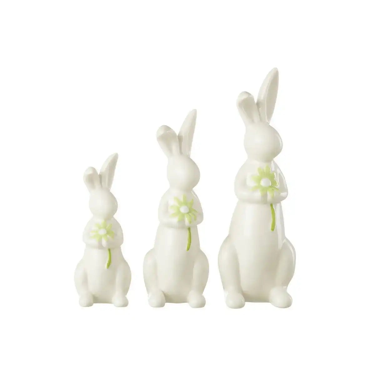 J-Line Dekoration Rabbits Flowers - Porzellan - Grün/Weiß - - HomeDesign Knaus