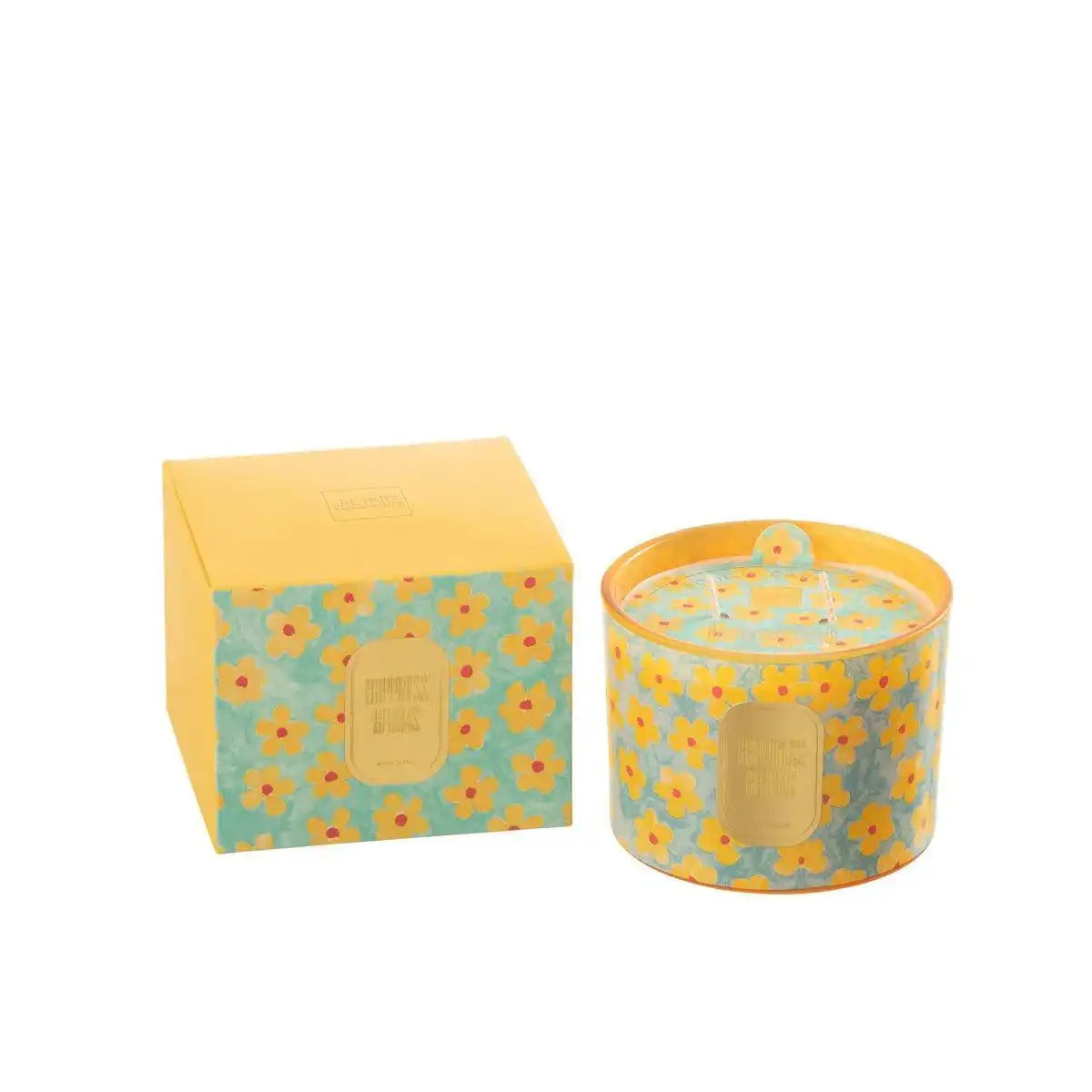 J-Line Duftkerze Flowers Azure/Yellow Small – 30 Stunden - HomeDesign Knaus