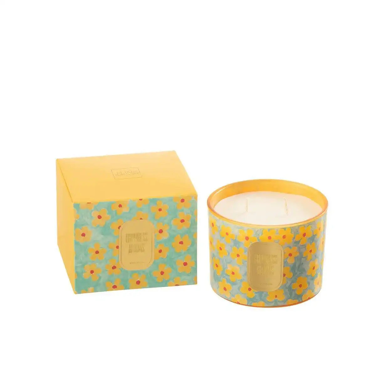 J-Line Duftkerze Flowers Azure/Yellow Small – 30 Stunden - HomeDesign Knaus