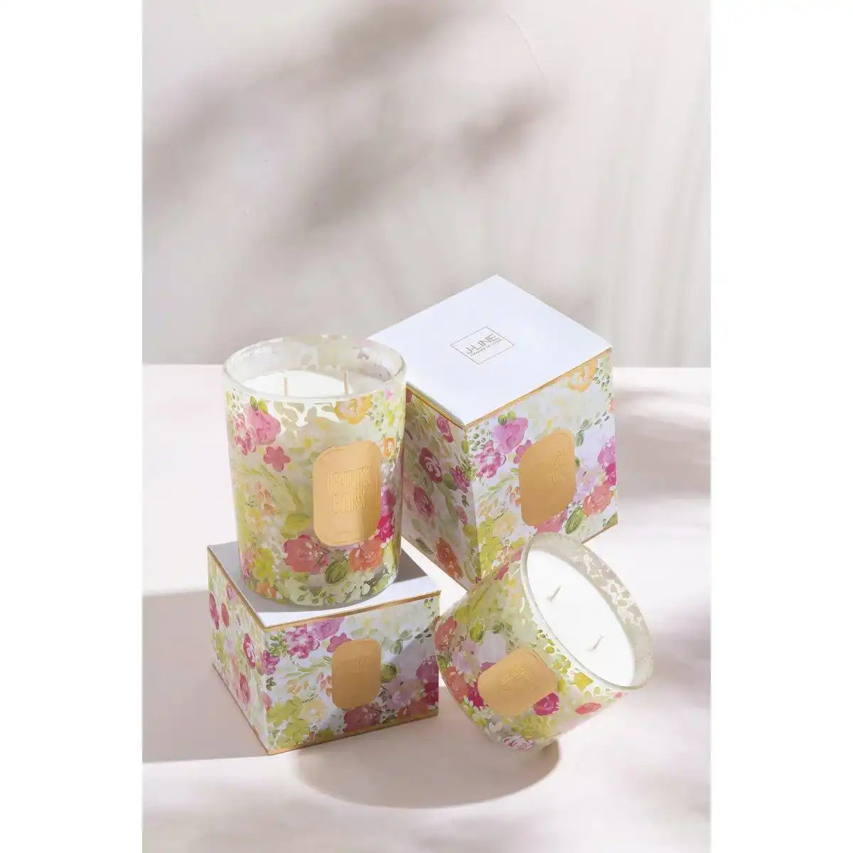 J-Line Duftkerze Happiness Blooms Mimosa&Rose – weiß – S – 30U - HomeDesign Knaus