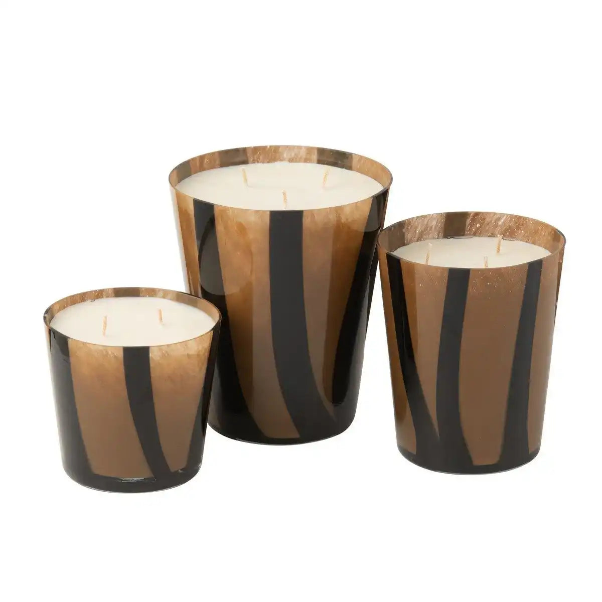 J-Line Duftkerzen Noa Strepen – Green Fig – Glas – Taupe – groß – 95U - HomeDesign Knaus