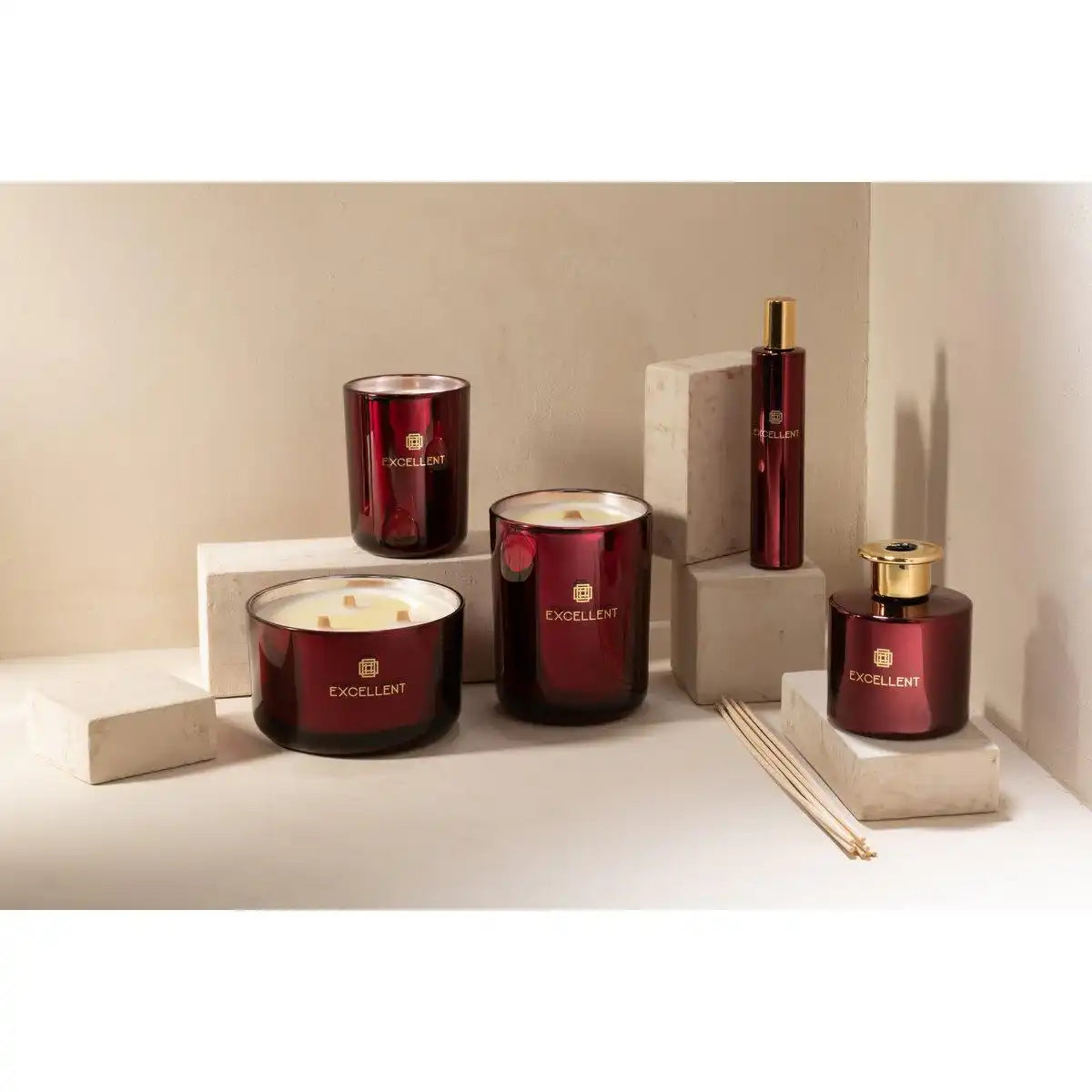 J-Line Duftöl + Stäbchen Excellent – Glas – Weinrot - HomeDesign Knaus