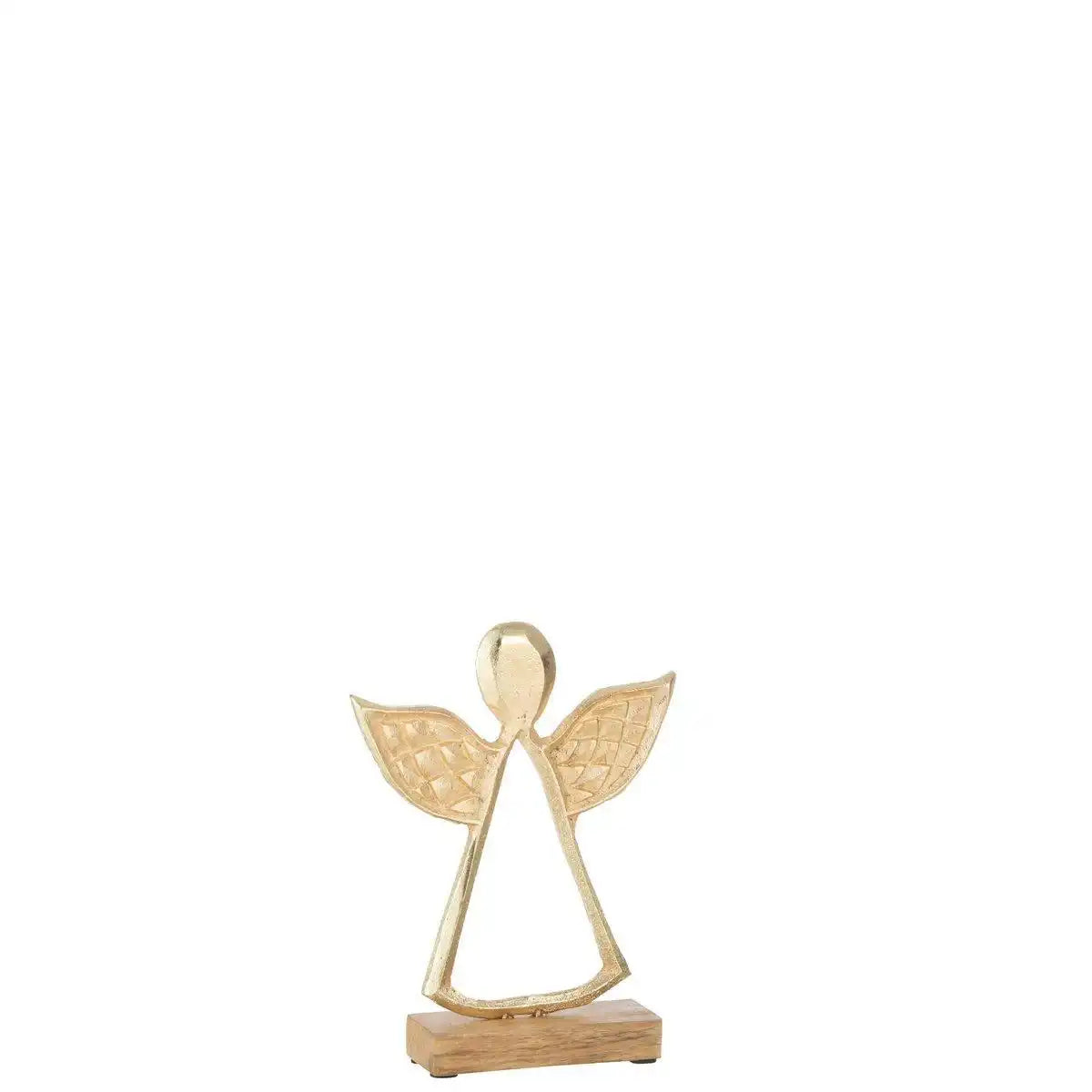 J-Line Engel mit Kurve auf Fuß, Holz, Aluminium, Gold, mittelgroß - HomeDesign Knaus