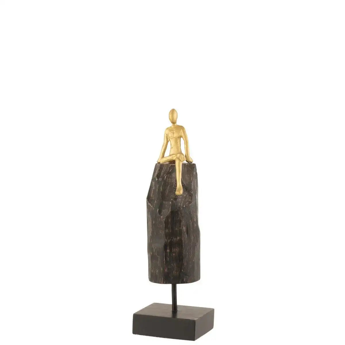 J-Line Figur sitzend, Mangoholz/Aluminium, Schwarz/Gold, klein - HomeDesign Knaus