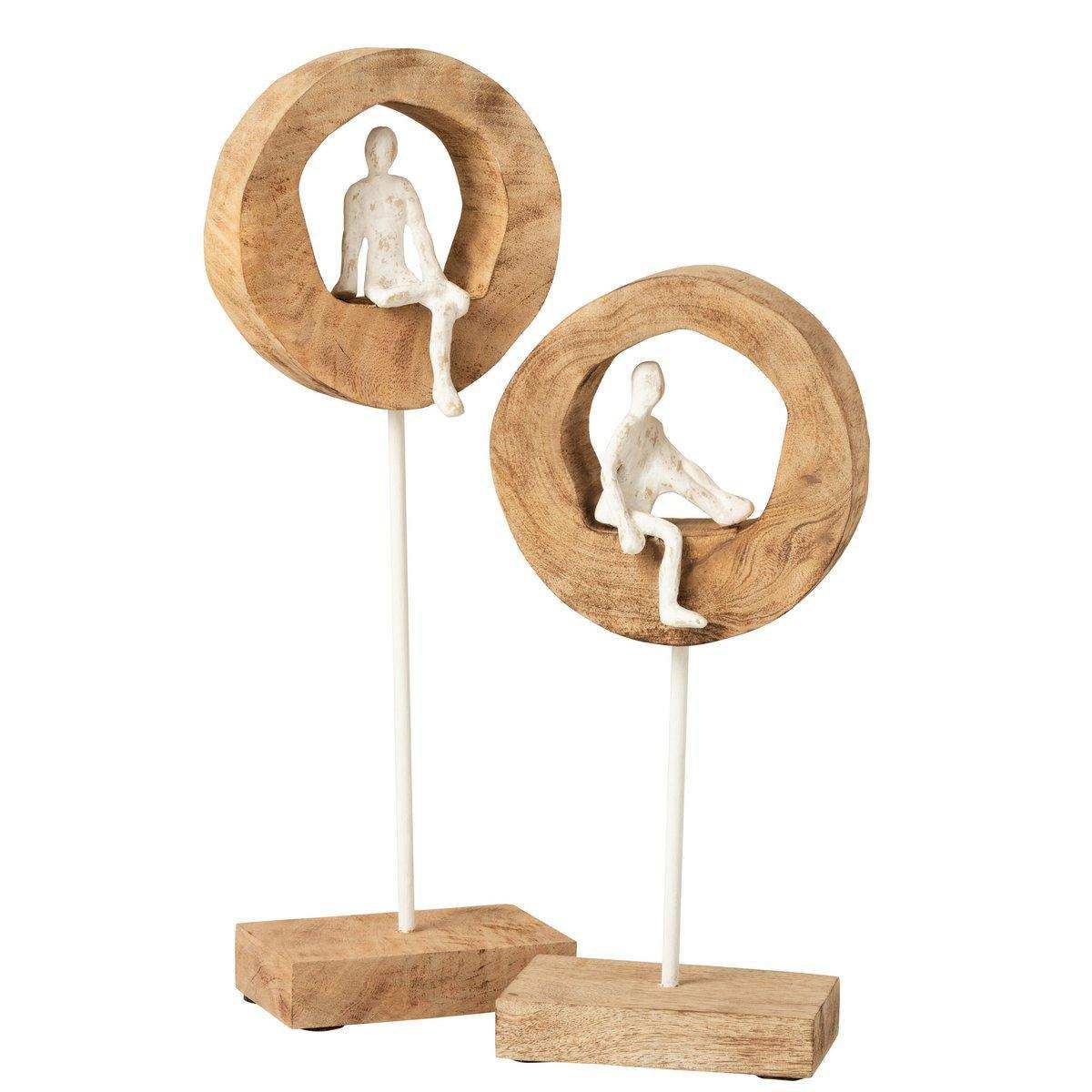 J-Line Figur Thinker Ring High - Holz/Aluminium - Natur/Weiß - HomeDesign Knaus
