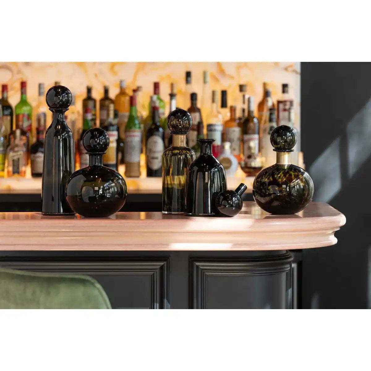 J-Line Flasche + Stopfen Dot Decorative Low Glas Schwarz Klein - HomeDesign Knaus