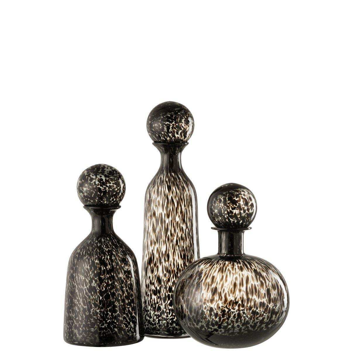 J-Line Flasche + Stopfen Dot Dekorativ Hohes Glas Schwarz Groß - HomeDesign Knaus