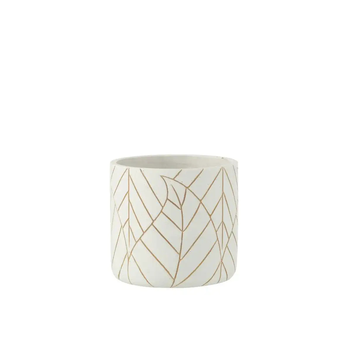 J-Line Flowerpot Leaf Keramk Weiß/Gold Medium - HomeDesign Knaus