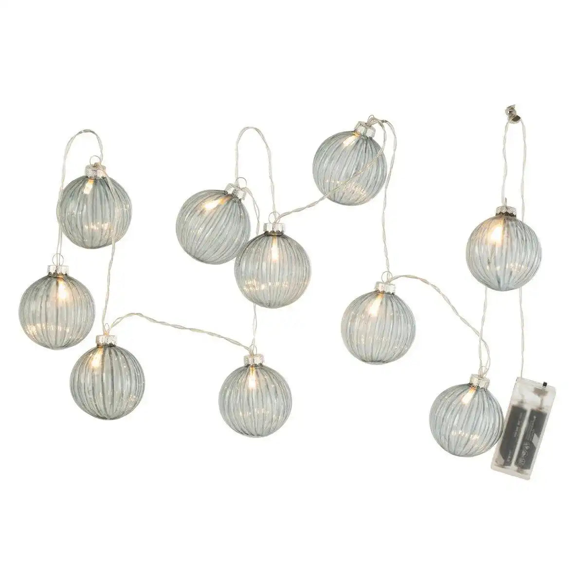 J-Line Girlande 10 Kugeln + gerippt – Glas – dunkelgrau – LED - HomeDesign Knaus