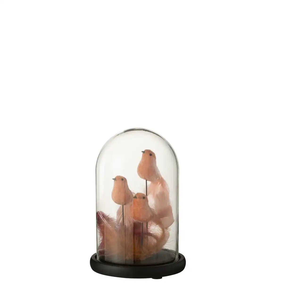 J-Line Glasglocke 3 Vögel+Pflaumen, Glas, Rosa/Bordeaux - HomeDesign Knaus