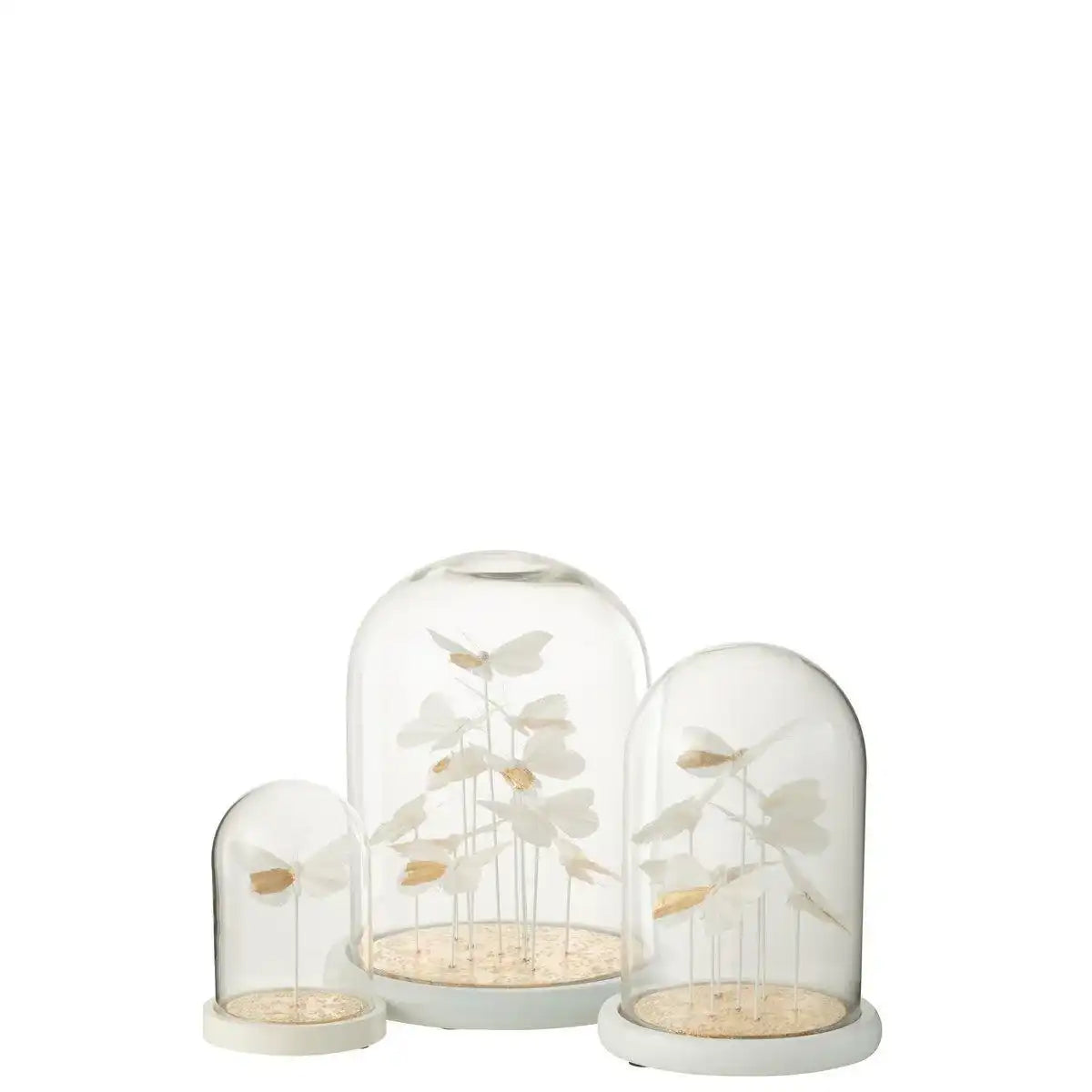 J-Line Glasglocke Butterflies + Dots – Glas – Weiß/Gold – groß - HomeDesign Knaus
