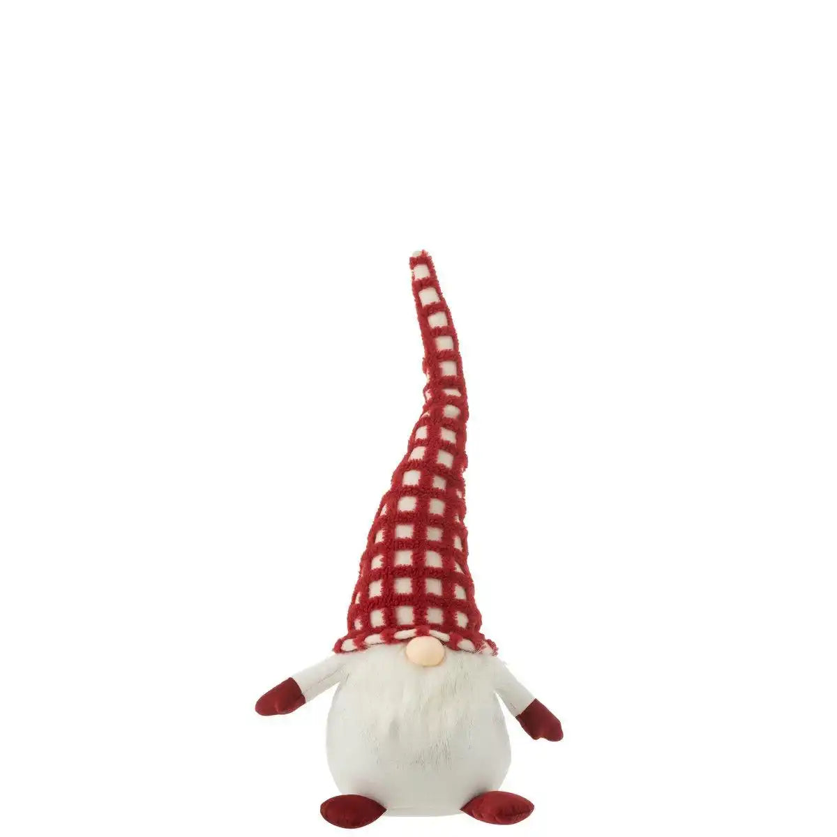 J-Line Gnome Karierter Hut Textil Rot/Weiß Groß - HomeDesign Knaus