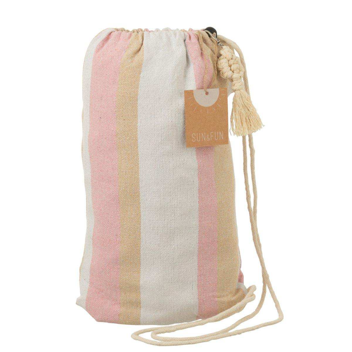 J-Line Hängematte Streifen Baumwolle/Polyester Weiß/Beige/Hellrosa - HomeDesign Knaus