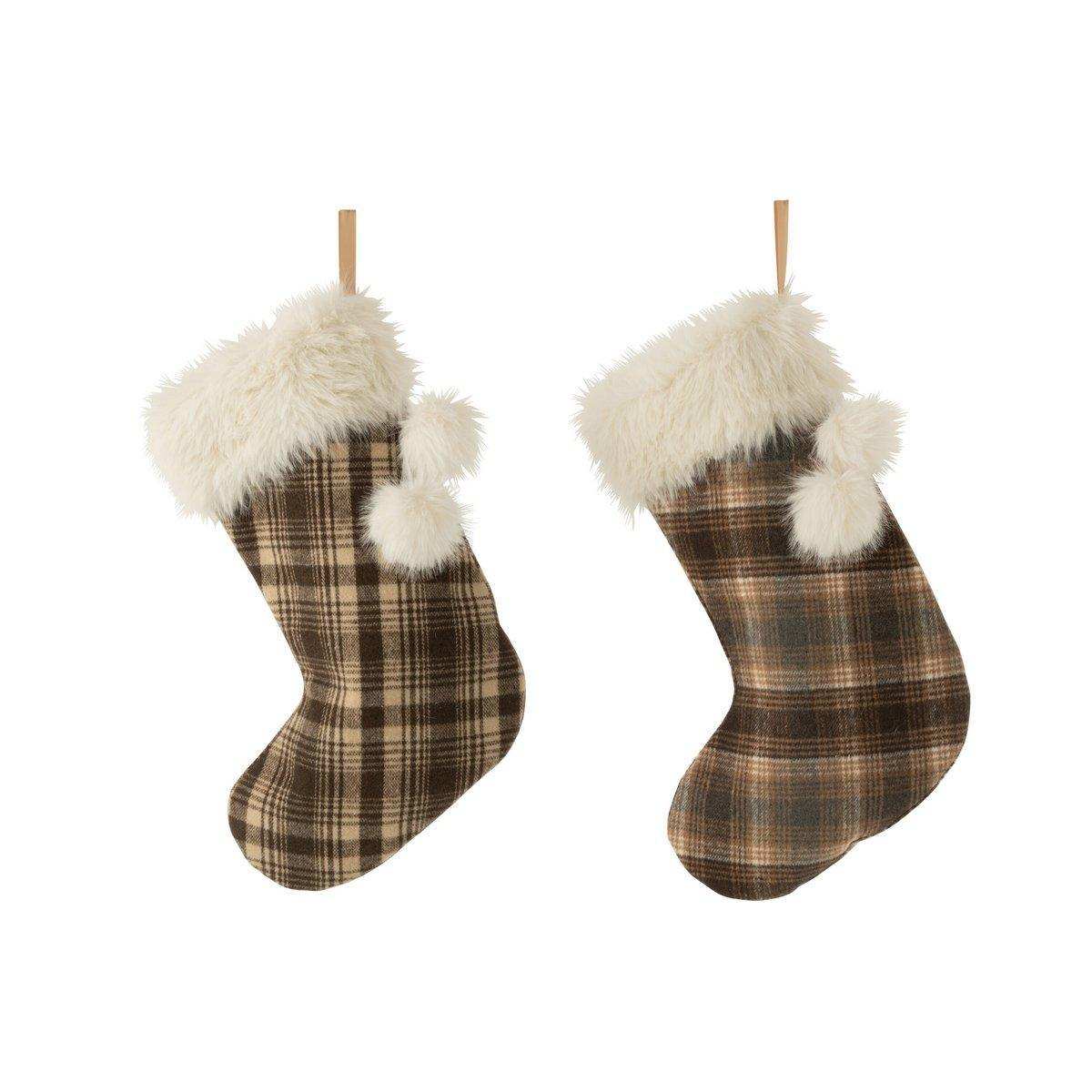 J-Line Hanger Socke Karo + Quaste Textil Braun/Beige 2er-Sortiment - HomeDesign Knaus