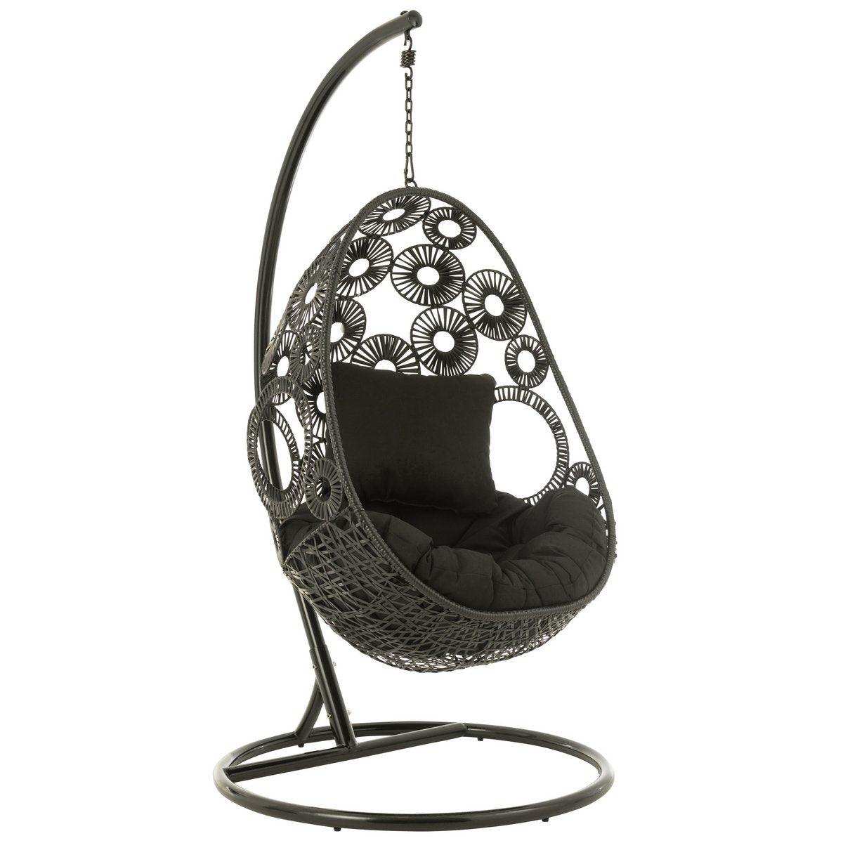 J-Line Hängesessel + Kissen Bula Metall/Rohrgeflecht Schwarz - HomeDesign Knaus