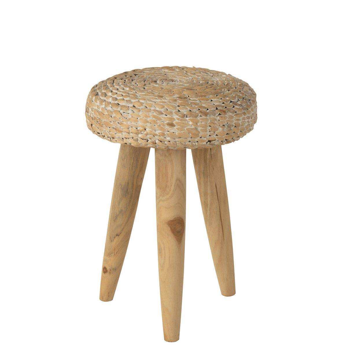 J-Line Hocker Rund – Holz/Wasserhyazinthe – Natur - HomeDesign Knaus