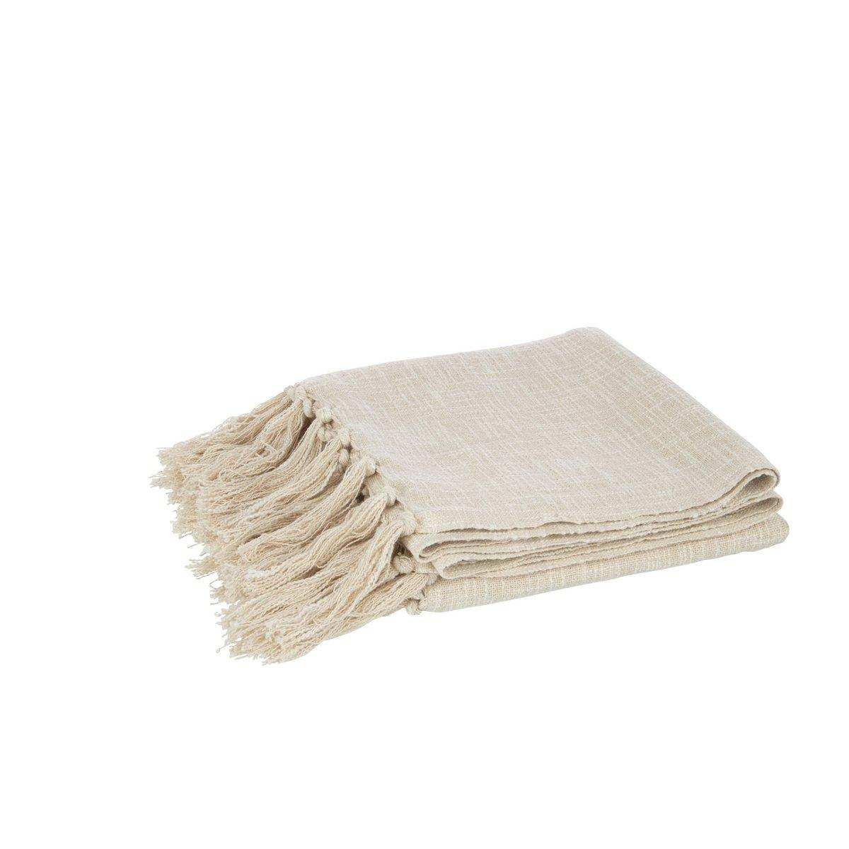J-Line Karierte Fransen – Baumwolle – Beige – 180 x 130 cm - HomeDesign Knaus