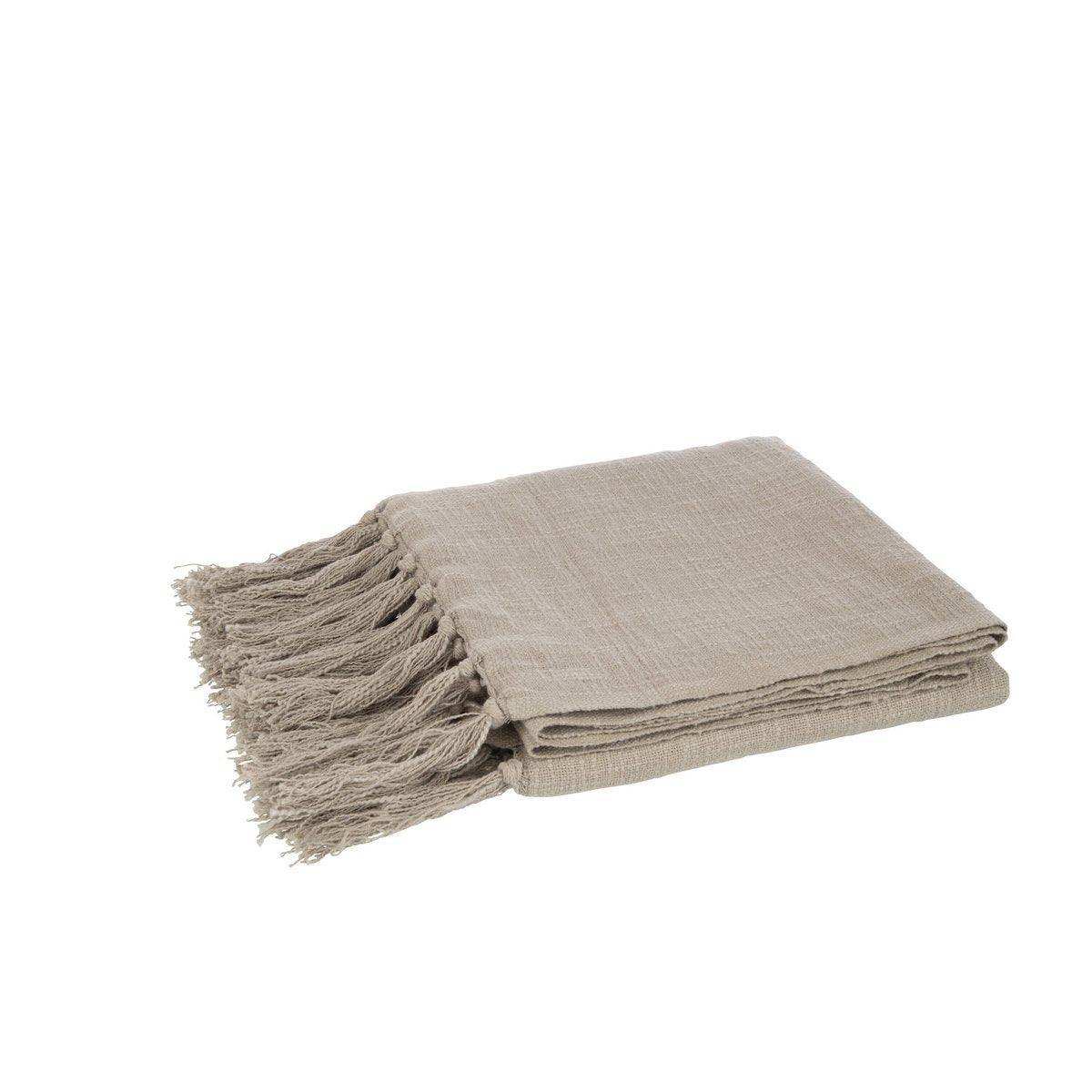 J-Line Karierte Fransen – Baumwolle – Taupe - HomeDesign Knaus