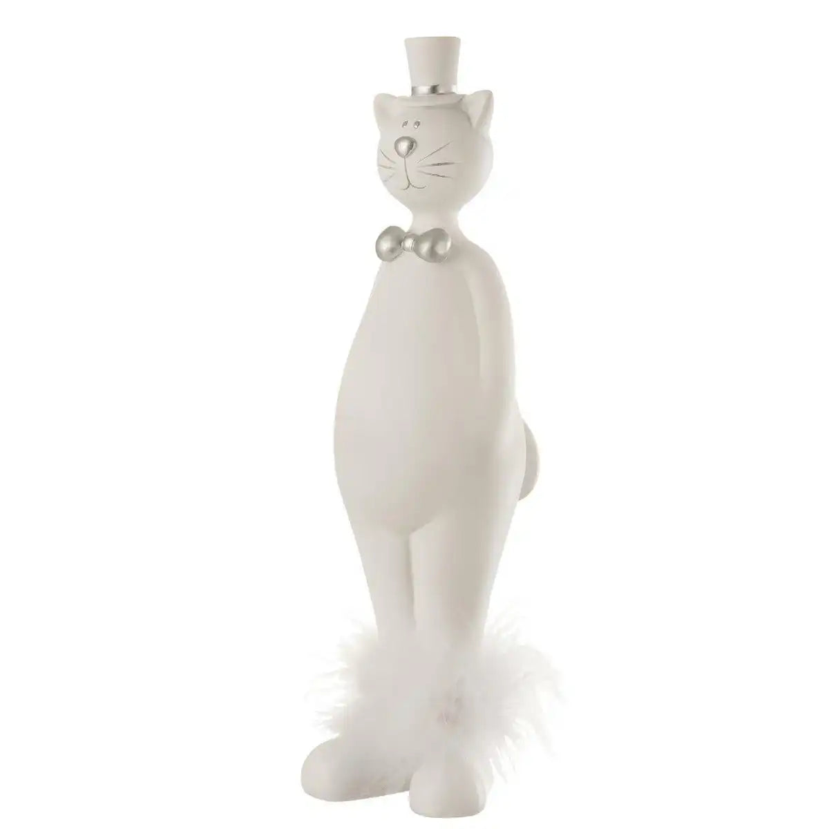 J-Line Katze mit Hut Poly Weiß/Silber Groß - HomeDesign Knaus